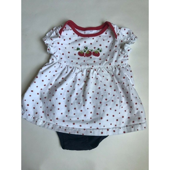 Girl's Size 9M 6-9 Months Two Piece White Tomatoes Embroidered Dress & DC Set - Picture 2 of 6